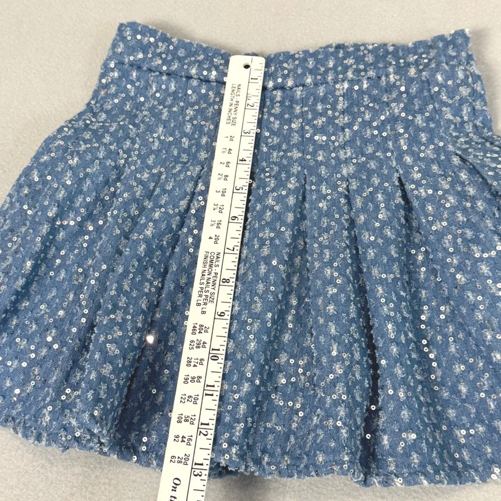Lola + The Boys Sequin Skirt Sz 10 Blue Silver Sparkly Pleated School Girl Party